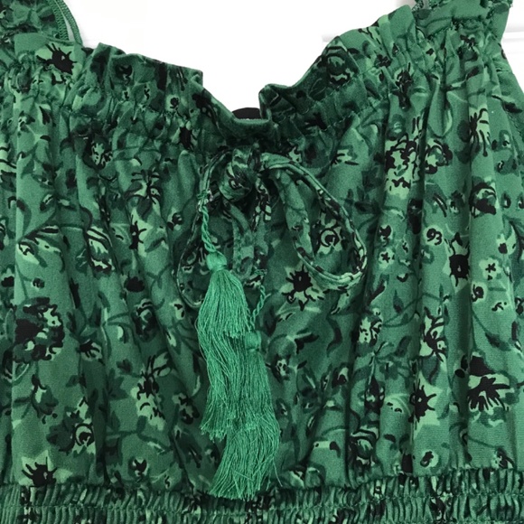 Lily Morgan Mini Dress Floral S Royal Green Black Tie Front Smocked Waist - Picture 11 of 16